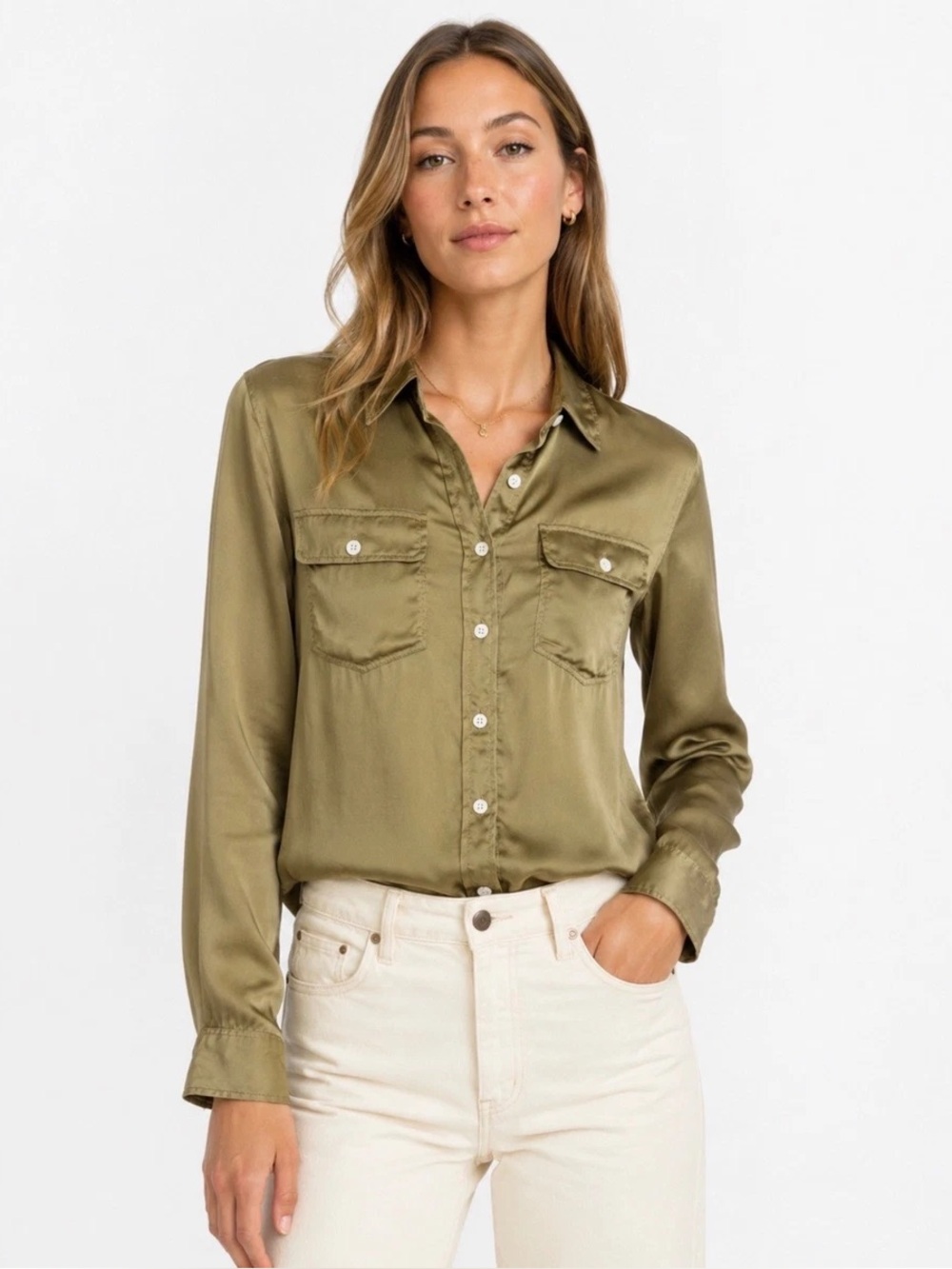 J.Crew Button up silk blouse green size 8